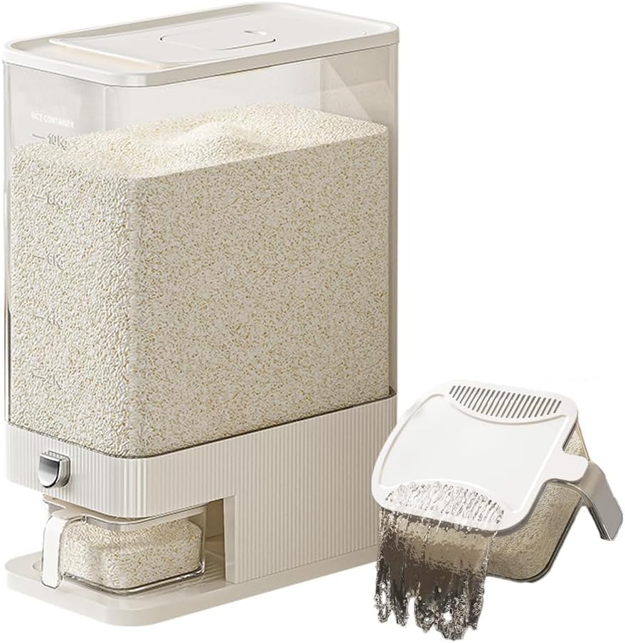 Rice Dispenser,15 Lbs Rice Storage with Measuring Cup and Dial,One-Touch Cereal Dispenser,Sealed Moisture Proof for Rice, Corn,Soybean, Oatmeal (11-16.5 Lbs(5-7.5kg))