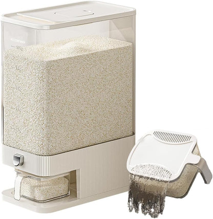 Rice Dispenser,15 Lbs Rice Storage with Measuring Cup and Dial,One-Touch Cereal Dispenser,Sealed Moisture Proof for Rice, Corn,Soybean, Oatmeal (11-16.5 Lbs(5-7.5kg))