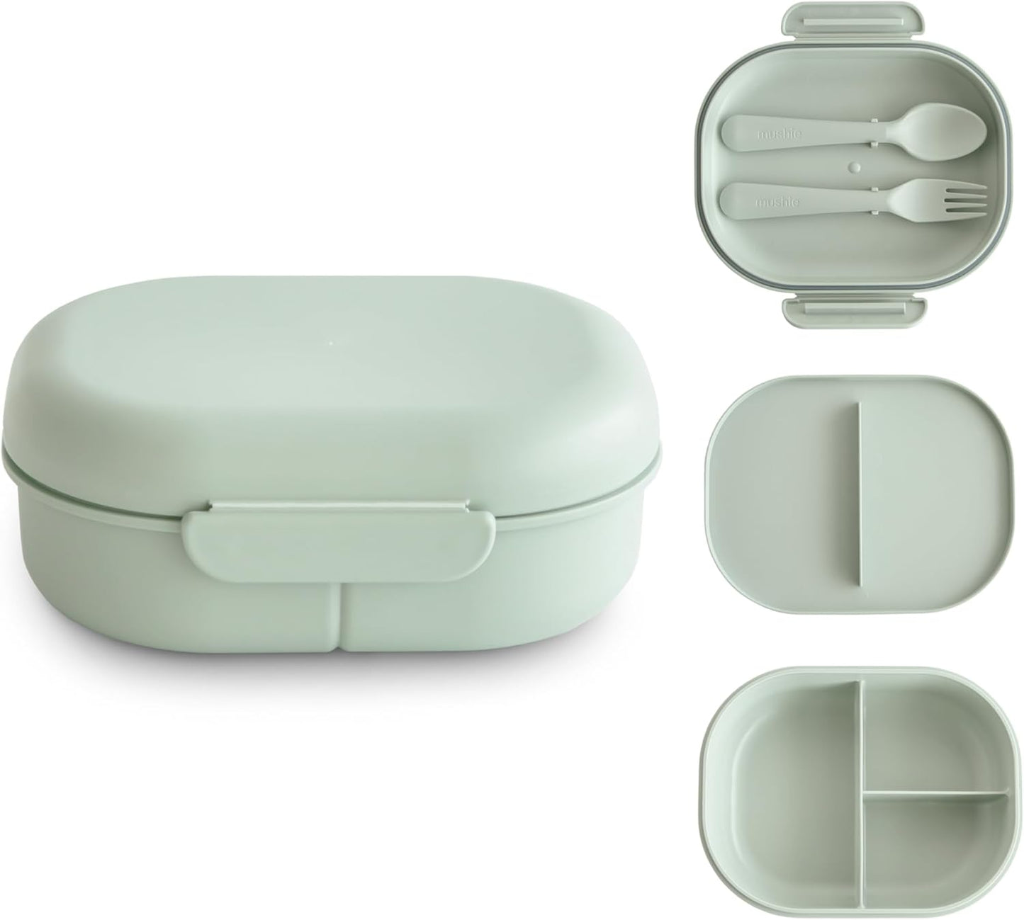 mushie Kids Bento Lunch Box | 3-Compartment & Removable Divider + Fork & Spoon Utensils | Great For Meals, School, Snacks On-the-Go | Dishwasher Safe (Blush)