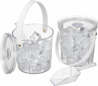 Ice Bucket with Airtight Lid, Champagne Bucket with Handle, Plastic Beverage Tub for Parties, Bar Cart Accessories for Wine, Drink, Beer Bottles, Clear