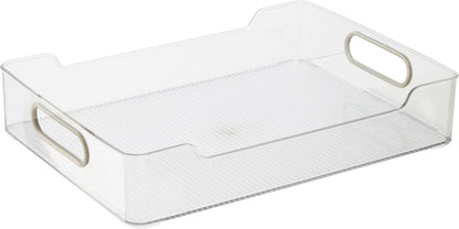 Oggi Cabinet/Drawer Storage Bin - 14" x 5" (Set of 6), Clear/Gray, Ideal for Kitchen Organization, Pantry Storage, Fridge Organizing