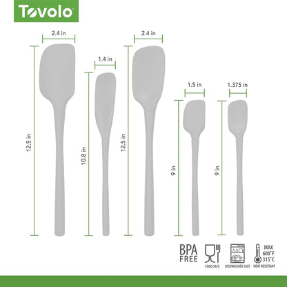 Tovolo Flex Core 5 Piece Silicone Spatula Set Heat Resistant All Silicone Utensils Include Non Stick Spatula Spoonula Jar Scraper, Dishwasher Safe BPA Free Spatulas for Baking Mixing, White