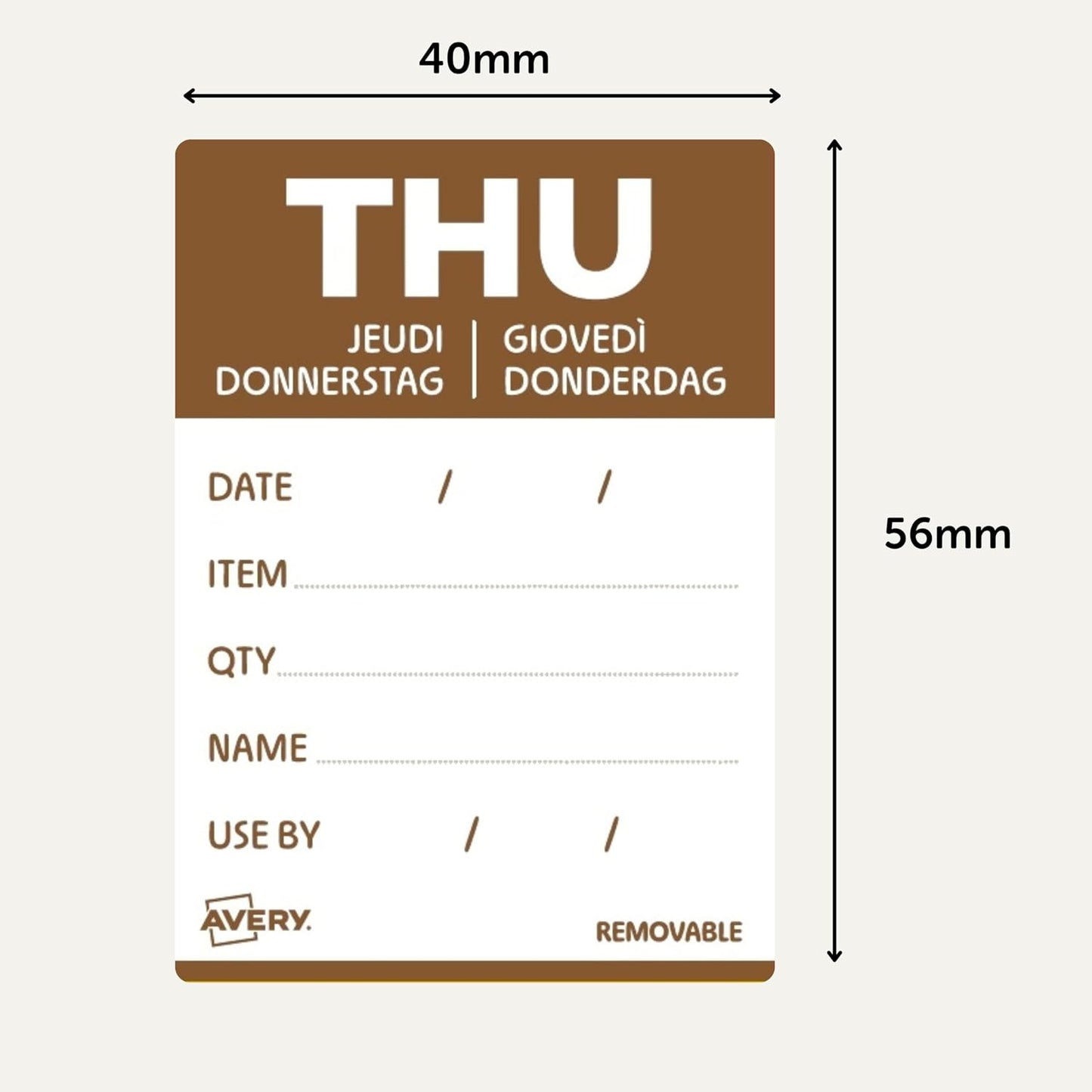 Avery Removable, Hand Writable, Detailed Food Day Labels, Strong Adhesive, 40 x 56 mm, Sunday, Black, 500 Labels, Preprinted Design (DLDSUNREV-500)