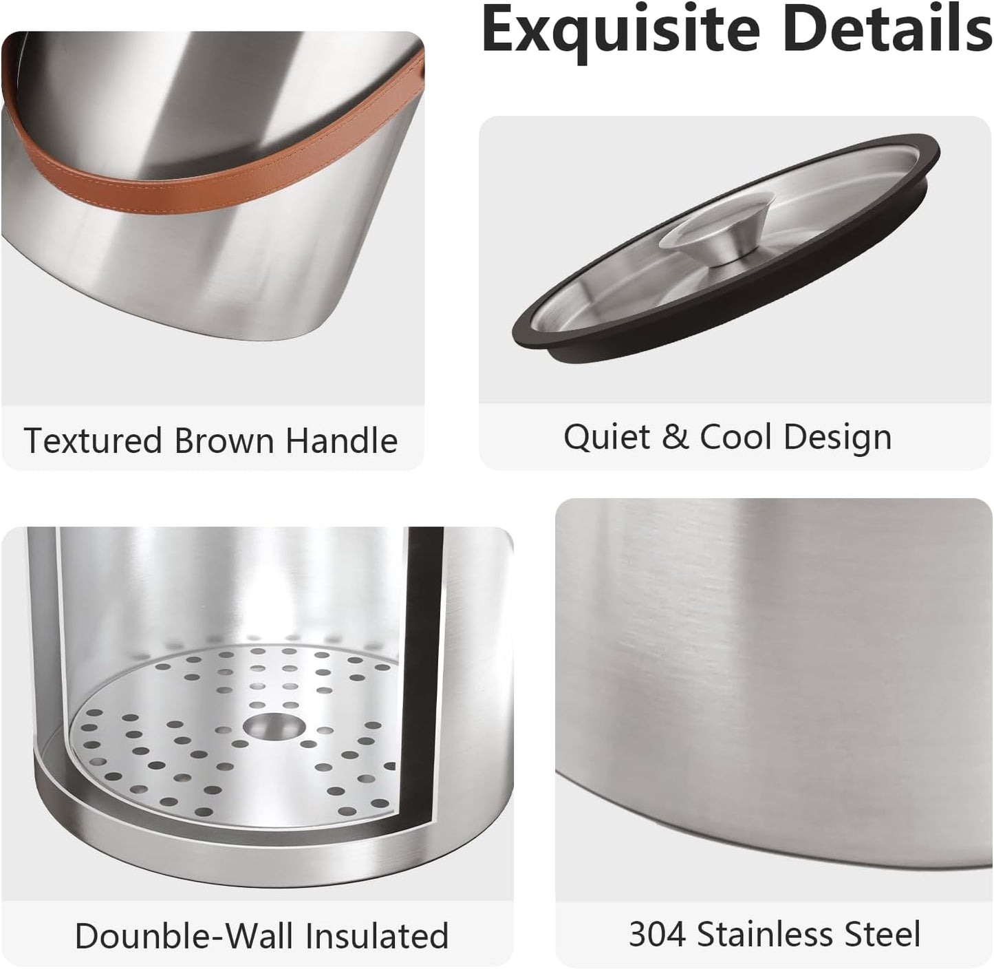 Bakpoco Double-Wall Vacuum Insulated Ice Bucket with Lid, Scoop, Ice Tong, Strainer & Leather Handle Keep Ice Frozen Longer Large Wine Ice Buckets for Cocktail Bar,Parties Chilling Beer Champagne 3L