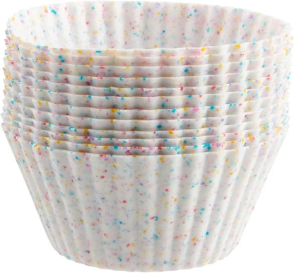 Reusable Silicone 12 Count Standard Muffin, Cupcake, or Snack Baking Cups Muffin Liners, Multi-Color Confetti, Dishwasher Safe