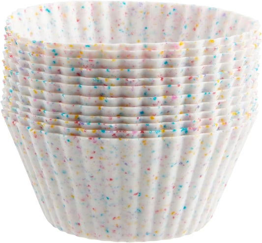 Reusable Silicone 12 Count Standard Muffin, Cupcake, or Snack Baking Cups Muffin Liners, Multi-Color Confetti, Dishwasher Safe