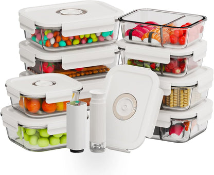 HOLDN’ STORAGE Vacuum Food Storage Containers, Set of 8 Glass Containers & Electronic Pump - Keep Food Fresh Longer, BPA-Free Glass, Leak-Proof, Ideal for Meal Prep, Marinating