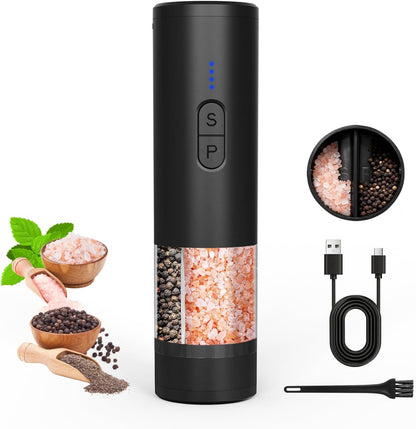 Electric Salt and Pepper Grinder Set, 2 in 1 Dual Bins USB Rechargeable