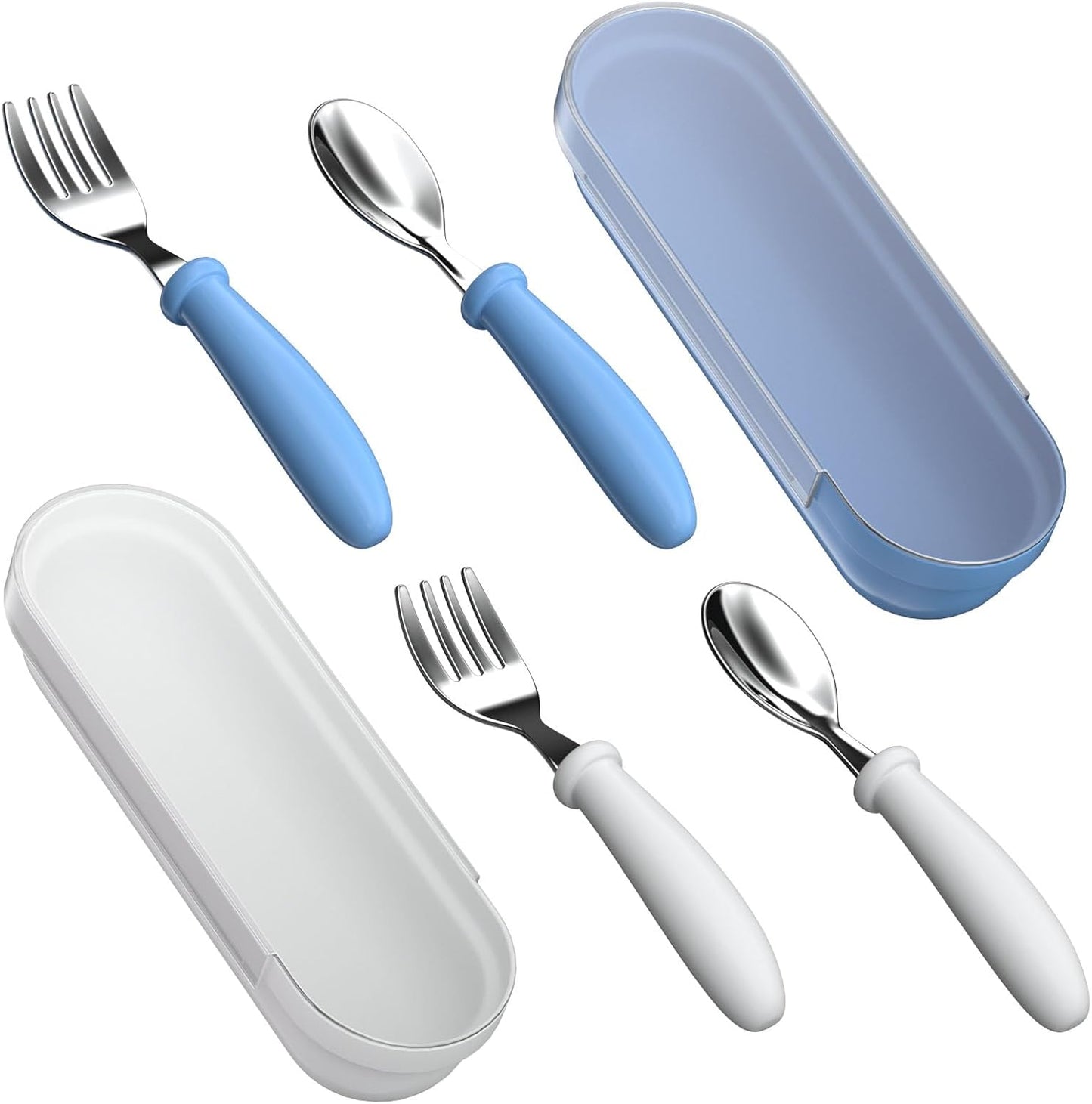 Toddler Utensils, Toddler Forks and Spoons, Baby Utensils Set with Storage Box for Self Feeding Safe, Dishwasher Safe (2 Set with Case)