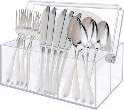 Acrylic Utensil Holder & Silverware Organizer,Space-Saving Heavy-Duty Cutlery Caddy for Spoons,Forks,Knives,Napkins Kitchen Countertop,able,Buffet,Picnic Party (Indoor Outdoor Use)