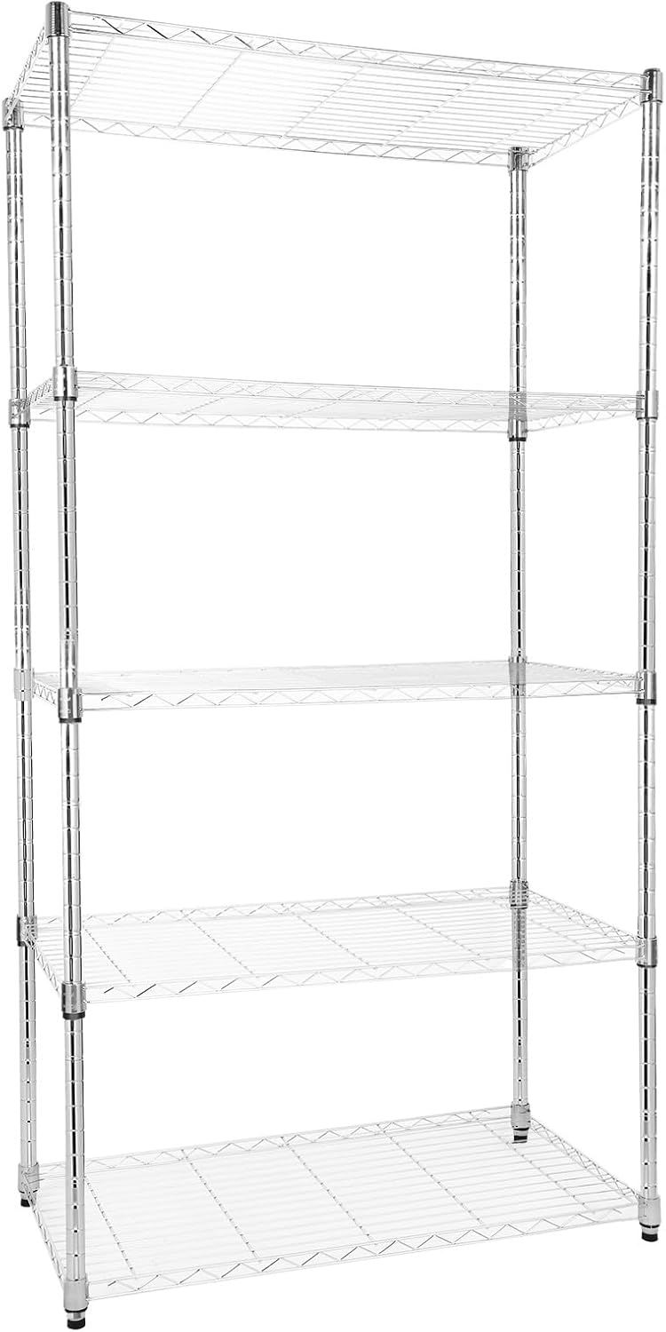 Whitmor 2-Wire Shelving Unit, Metal Storage Shelves, Stacking Shelf with Basket, Easy Assembly Home Organizer for Pantry, Kitchen, Garage, Plant
