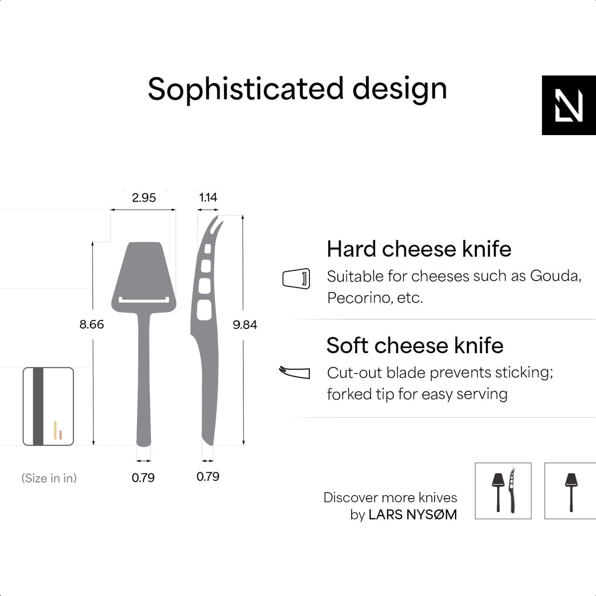 LARS NYSØM Cheese Knife Set Edge 2 pcs. I Cheese Knife Set Made of Stainless Steel I Premium Gift Box I Perfect as Christmas Gift (Carbon Black)