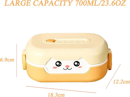 Cute Bento Box, with Cutlery Set Portable Lunch Box, 700ML Leak-proof 2 Compartment Lunch Container, Reusable Snack Box, Microwave/Dishwasher/Freezer Safe, BPA Free, Snack Container (Purple)