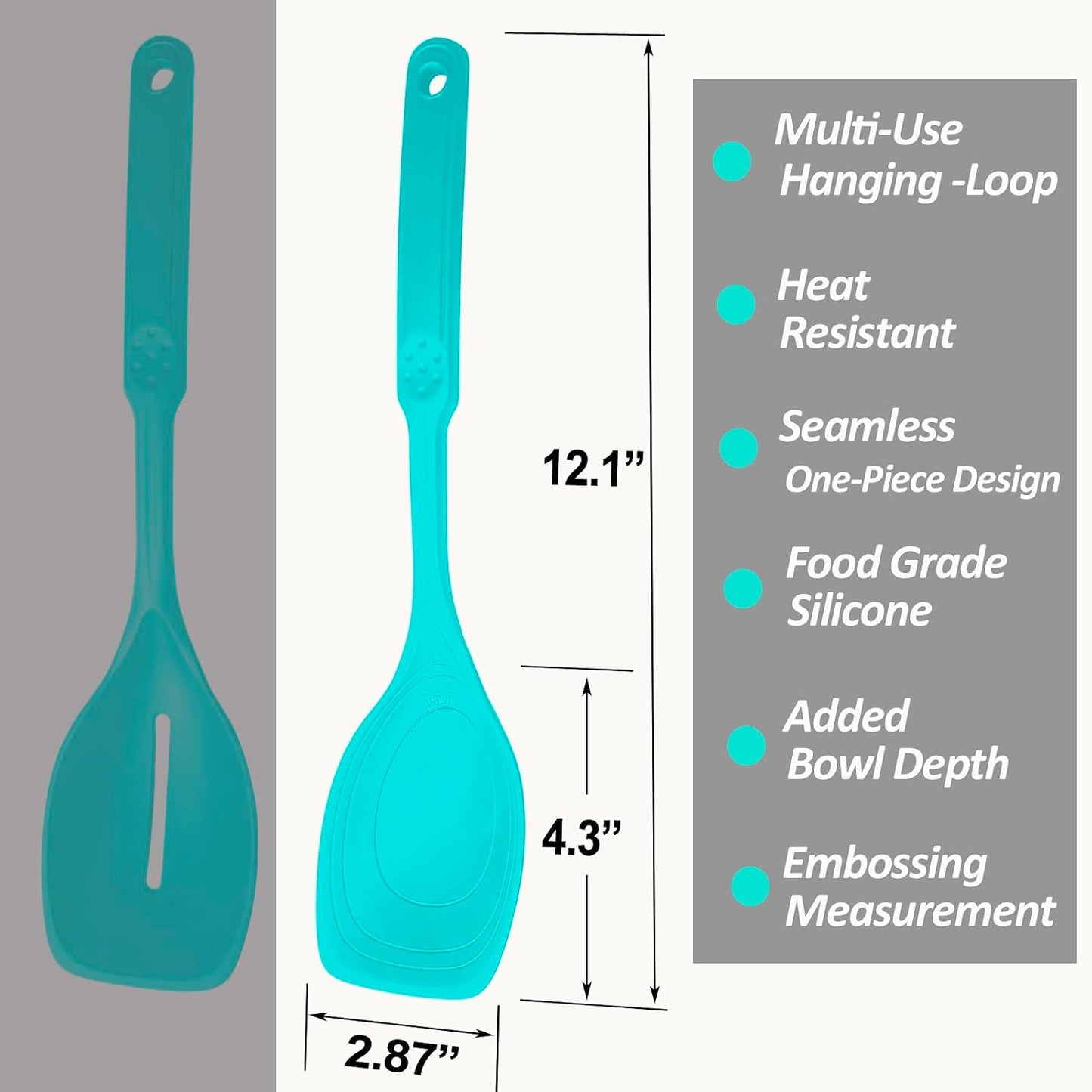 Large Silicone Cooking Spoon, Non-Stick Solid Spoon set with Deep Bolw and Measurement Mark for Mixing, Serving, Draining, Scooping, Scraping, Heat Resistant Kitchen Utensils, Black