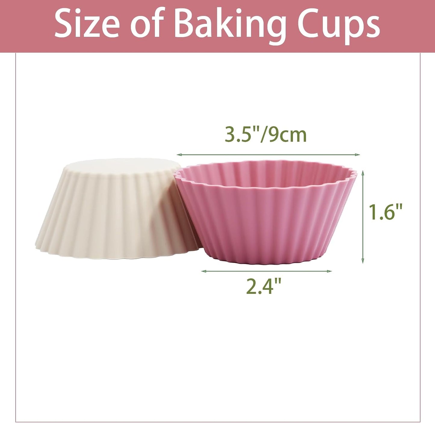Silicone Baking Muffin Cups 12 Pack, Reusable Cupcake Liners Cake Molds, BPA Free, Dishwasher Safe(White, Green, Navy, Dusty Blue)
