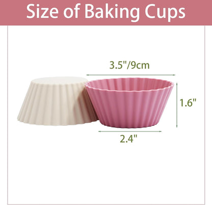 Silicone Baking Muffin Cups 12 Pack, Reusable Cupcake Liners Cake Molds, BPA Free, Dishwasher Safe(White, Green, Navy, Dusty Blue)