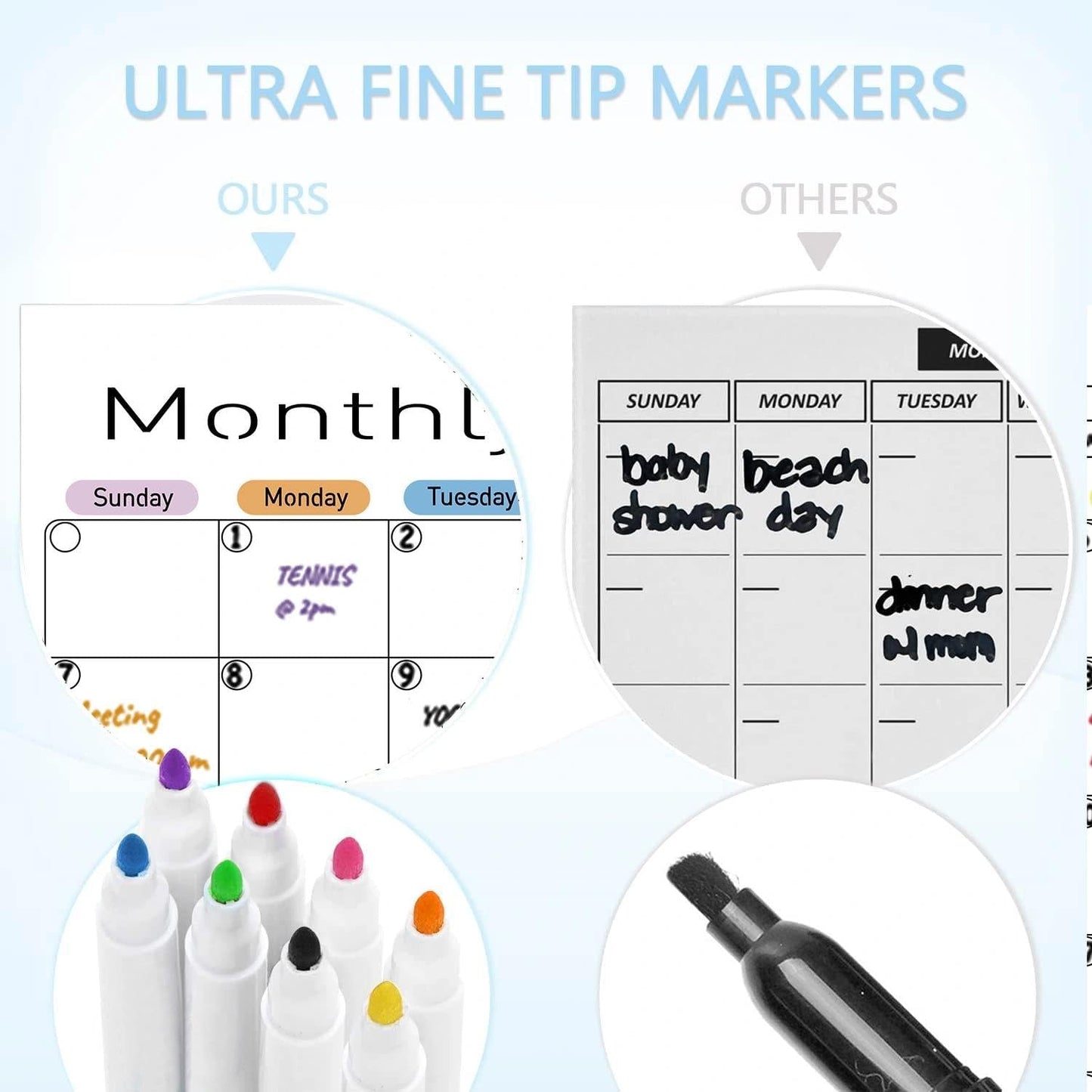 Hivillexun Black Magnetic Dry Erase Calendar for Fridge - 3 Pack Monthly, Weekly & Daily Planner Set (14"x11"), Includes 8 Neon Ultra-Fine Tip Markers & Large Eraser, Reusable Whiteboard for Kitchen