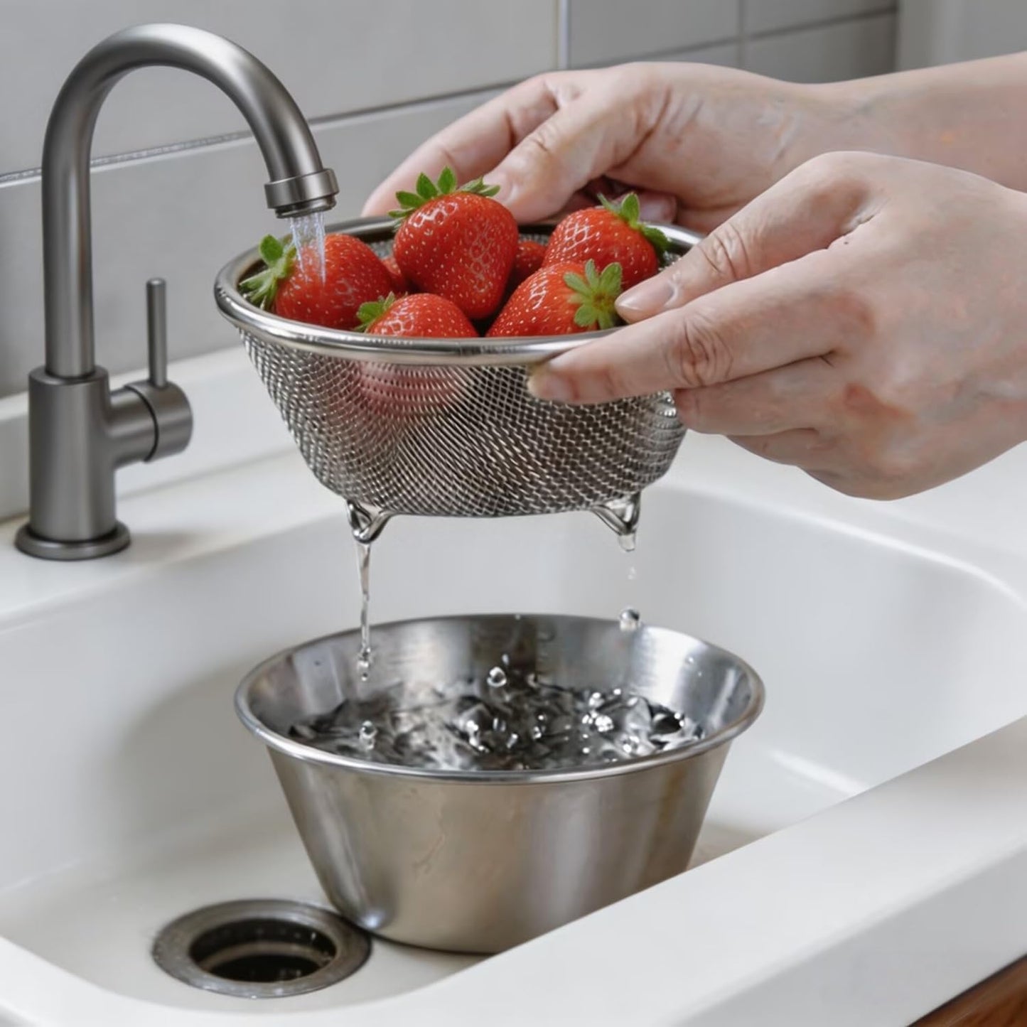 2 Pcs Mini Colander with Small Mixing Strainer Bowl 304 Stainless Steel Berry Basket for Washing Fruits, Vegetables, Rice - Dishwasher-Safe Kitchen Strainer (Silver, 5.51 x 2.36 inches)