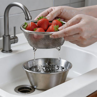 2 Pcs Mini Colander with Small Mixing Strainer Bowl 304 Stainless Steel Berry Basket for Washing Fruits, Vegetables, Rice - Dishwasher-Safe Kitchen Strainer (Silver, 5.51 x 2.36 inches)
