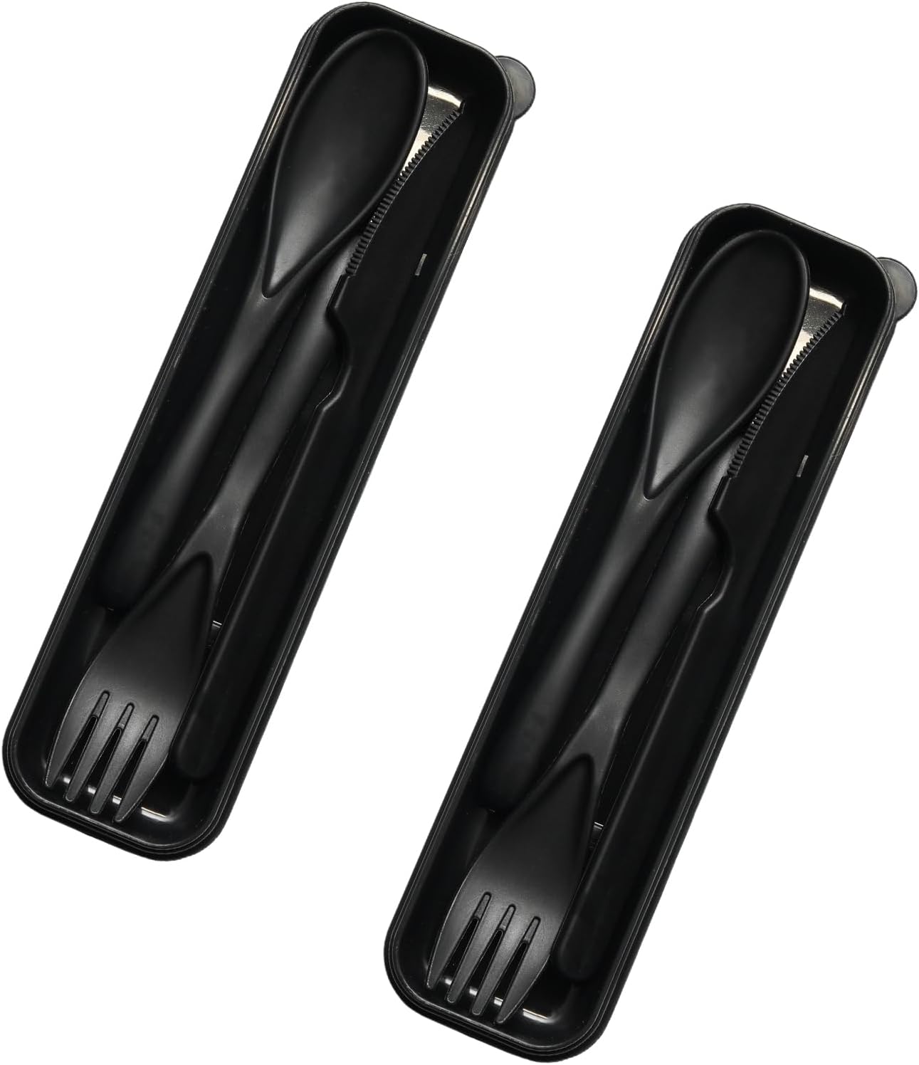 Lilaly 2 Sets Reusable Utensils, Utensil Sets for Lunch Box, Travel Utensil Set, Portable Silverware Set with Case, Reusable Utensils for Lunch Box(Black)