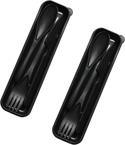 Lilaly 2 Sets Reusable Utensils, Utensil Sets for Lunch Box, Travel Utensil Set, Portable Silverware Set with Case, Reusable Utensils for Lunch Box(Black)
