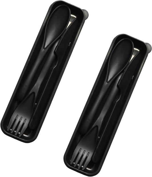 Lilaly 2 Sets Reusable Utensils, Utensil Sets for Lunch Box, Travel Utensil Set, Portable Silverware Set with Case, Reusable Utensils for Lunch Box(Black)