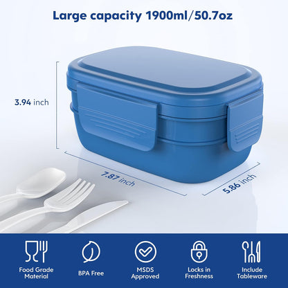 Modern Adult Lunch Box, Stackable Lunch Containers, Minimalist Design Bento Box with Utensil Set - Leak-Proof for Dining Out, Work, School, Picnic