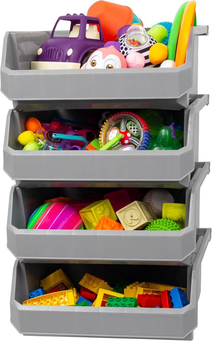 ReadySpace Medium Plastic Storage Bins, Stackable Organizer Containers for Closet Pantry Shelf Garage and Office Organization, Clear, 8 Pack