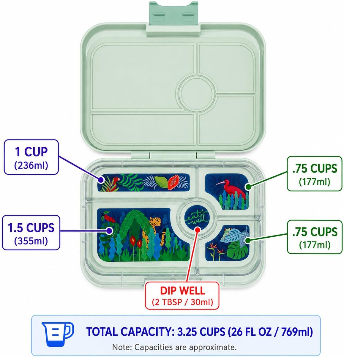 Yumbox Tapas Leakproof Bento Box, 5 Compartments, Antibes Blue | Large Capacity Design | Removable Compartment Tray | Easy-Open Single Latch | Ideal for Teens & Adults | Dishwasher-Safe Tray
