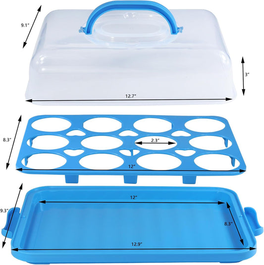 Cake Carrier with Lid, Cake Holder Cupcake Container for 12 Cupcakes 2 in 1 Portable Dessert Container for Pie Muffin Cobbler (Red)