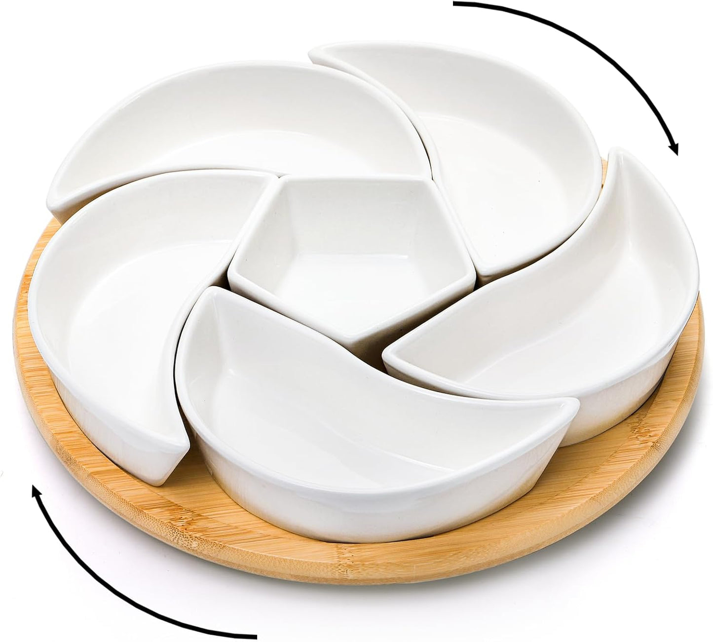 Cididu Ceramic Serving Tray Platters Lazy Susan, Rotating Divided Serving Set with 6 Removable Compartment, 11'' Appetizer Relish Dish, Snack Bowl Set for Christmas, Thanksgiving, Party, Kitchen
