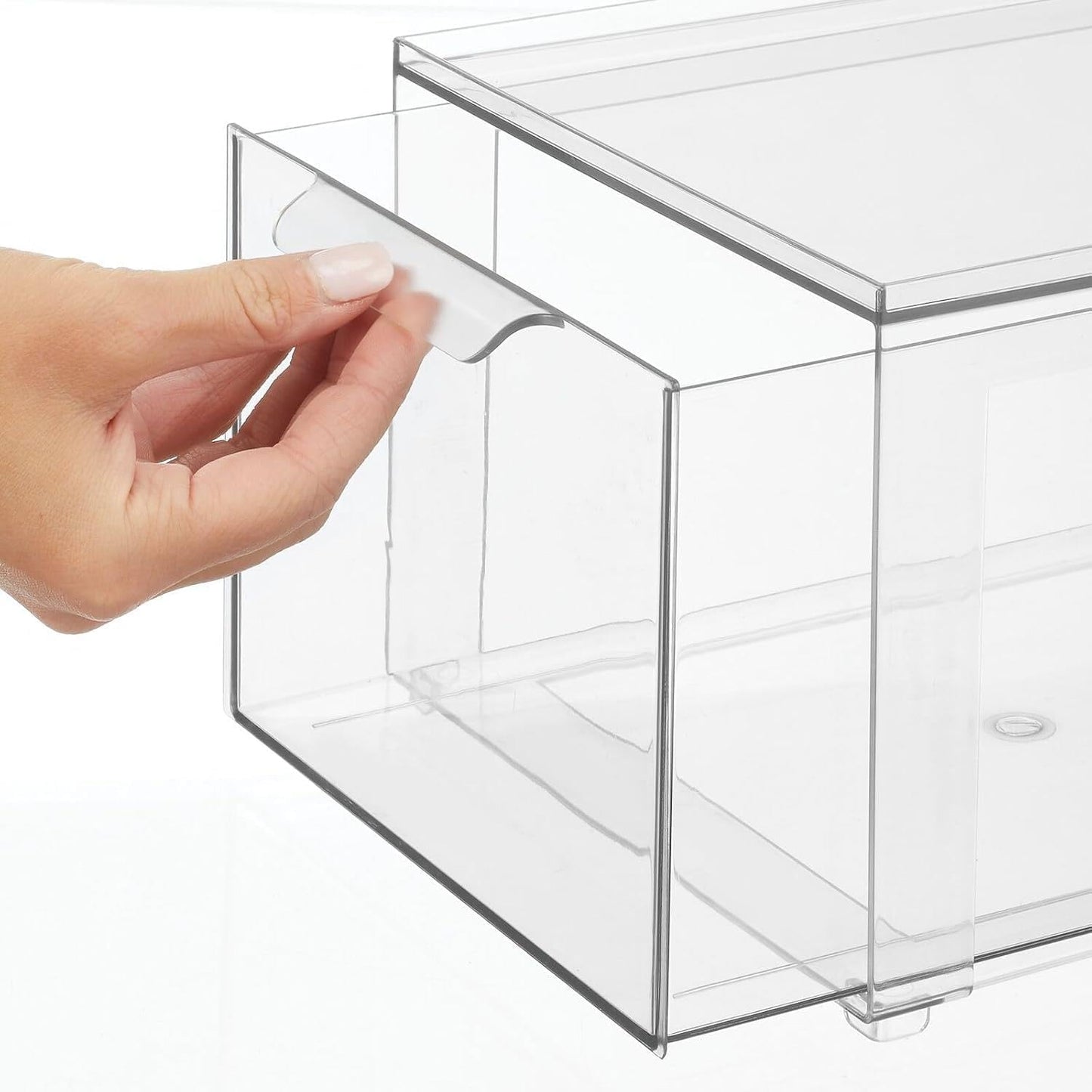 mDesign Kitchen Storage Drawer Box – Plastic Storage Box with Pull-Out Drawer – Pantry, Fridge and Cupboard Storage for Food and Snacks – Pack of 2 – Clear