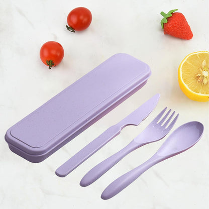 2Pack Reusable Travel Utensil Set, Plastic Fork Spoon Knife with Case, BPA-Free Portable Cutlery for Camping, Picnic & Office (Purple & Pink)