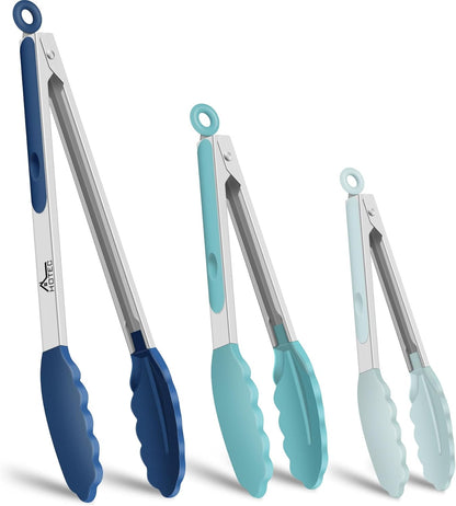 HOTEC Premium Stainless Steel Locking Kitchen Tongs with Silicon Tips, Set of 2-9" and 12"