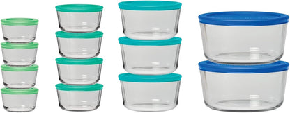 Anchor Hocking 12 Piece Glass Storage Containers with Lids (6 Glass Food Storage Containers & 6 Navy Blue SnugFit Lids)