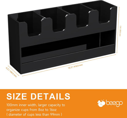 Beego 2-Compartment Cup Holder for Countertop - 2-Tier Clear Acrylic Cup Dispenser Coffee Station Paper Cup and Lid Organizer Condiment Storage for Restaurant Breakroom Kitchen Bar Accessories