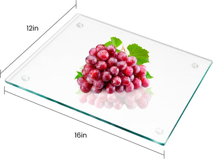 Tempered Glass Cutting Boards for Kitchen, 2Pcs Glass Chopping Boards, 16"x12" & 12"x8" Clear Glass Cutting Board Set With NonSlip Feet, Scratch Resistant, Heat Resistant, Easy to Clean