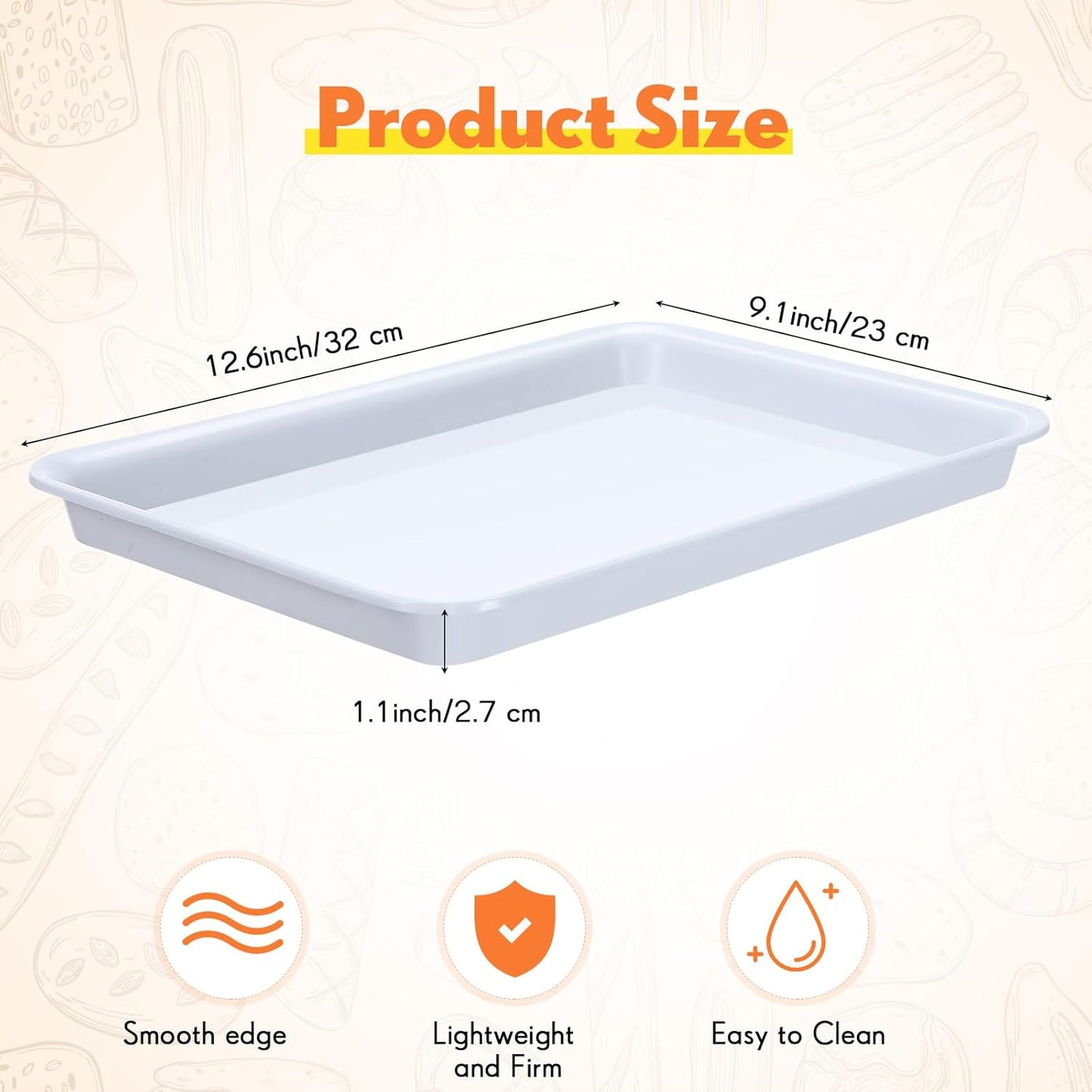 Ziliny 30 Pcs Serving Trays Plastic Serving Tray 12.6 x 9.1 x 1 White Platters Reusable Food Tray Party Trays Movie Night Snack Platters for Christmas Kitchen Cafeteria Veggie Cookies