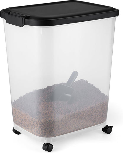 Amazon Basics Pet Food Storage Container with Rolling Wheels, BPA-Free, Detachable Scoop, 50lbs Capacity