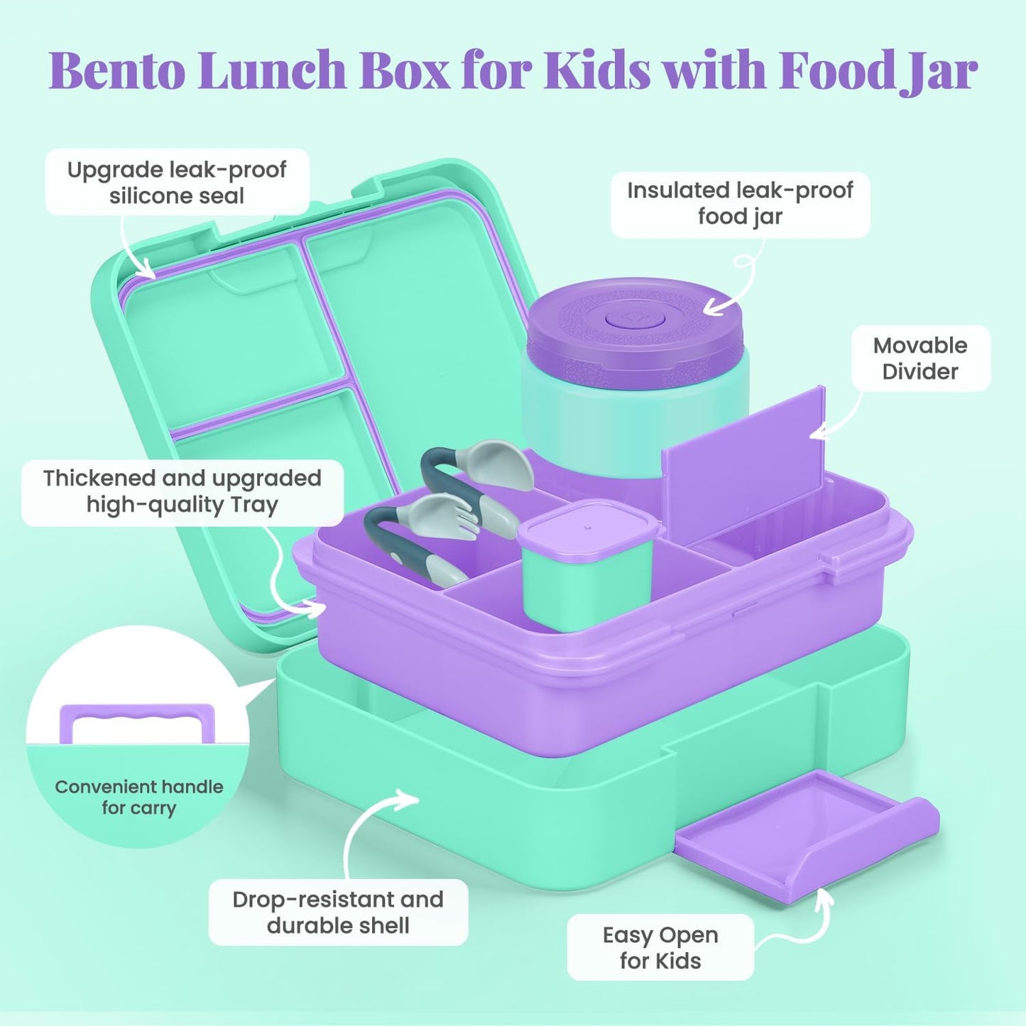 HWONMTE Bento Lunch Box Set for Kids with 9.5oz Soup Thermo Leak-Proof Lunch Food Container with Insulated Lunch Bag Hot Food Jar for Kid Toddler Girls Boys Teens to School,Travel (Green)