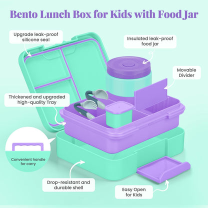 HWONMTE Bento Lunch Box Set for Kids with 9.5oz Soup Thermo Leak-Proof Lunch Food Container with Insulated Lunch Bag Hot Food Jar for Kid Toddler Girls Boys Teens to School,Travel (Green)