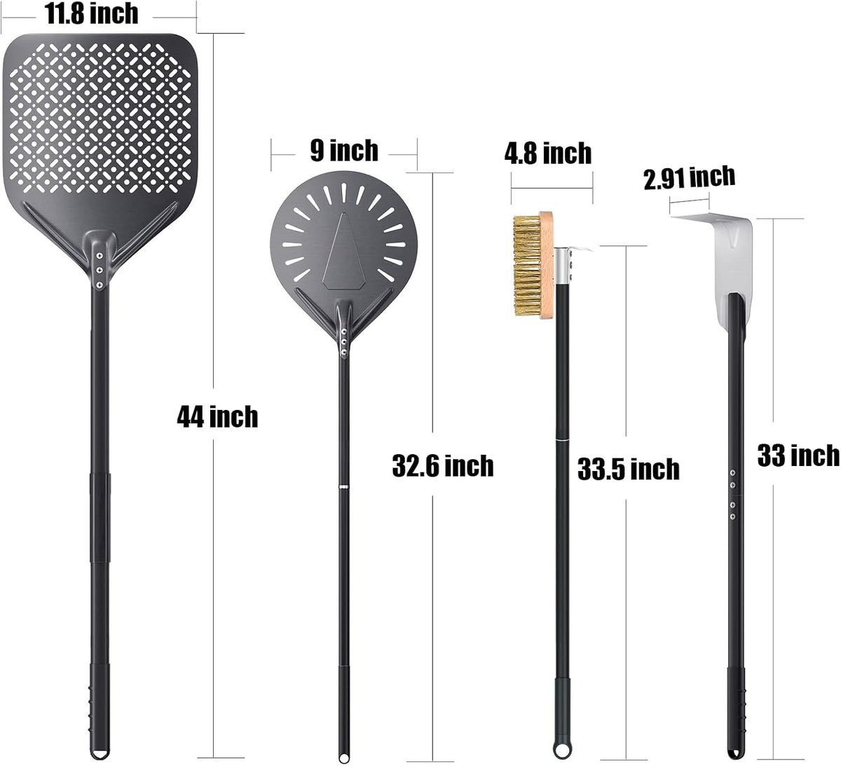 4 Piece Pizza Oven Kit Perforated Pizza Peel 12 Inch Pizza Turning Peel and Pizza Brush Ash Rake Wood Fired Commercial Oven Utensil for Home Restaurant