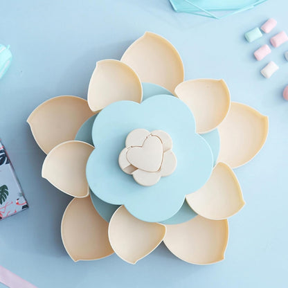 Ochine Rotatable Serving Tray and Platters, Divided Snack Serving Tray with Lid, Creative Flower Type Fruit Tray, Dried Fruit Food Storage Organizer, Double Deck Petal Shaped Platter Candy Box