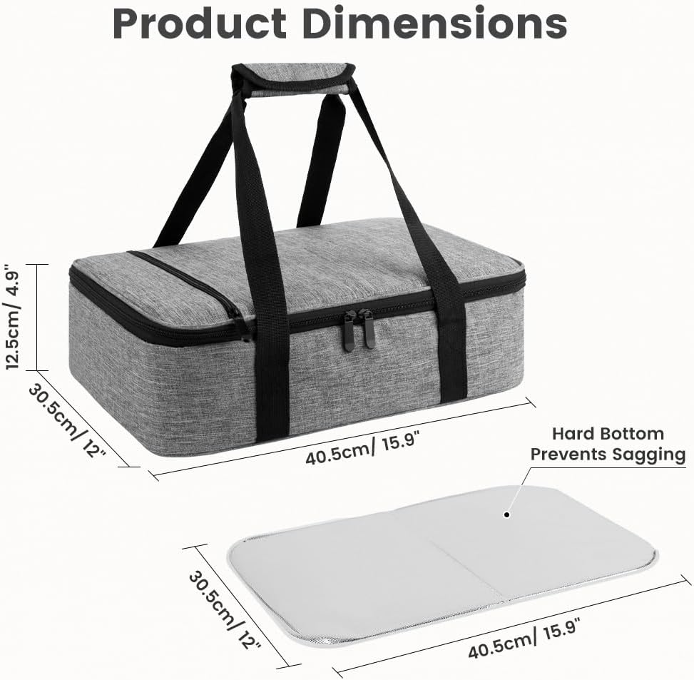 Insulated Resuable Casserole Carrier Bag for Hot or Cold Food, Foldable Portable Prep Carrier, Thermal Food Transport Bag for 9''x13'' & 11''x15'' Baking Pan, Travel Picnic Cake Dessert lunch, Black