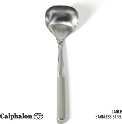 Calphalon Edge Soup Ladle, Stainless Steel Soup Ladle, Serving Ladle with Silicone Handle, Heat-Resistant Nonstick-Safe Kitchen Ladle for Soups, Sauces & Stews, Taupe