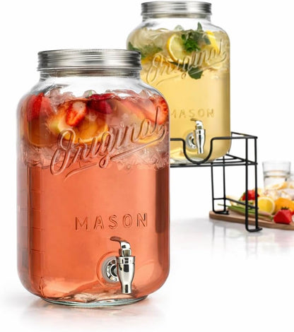 2 PACK 1.5 Gallon Drink dispenser, Glass Beverage Dispenser With Elegant Stand Stand, Drink Dispensers for Parties With Spigot 100% Leakproof. Perfect For Parties And Daily Use
