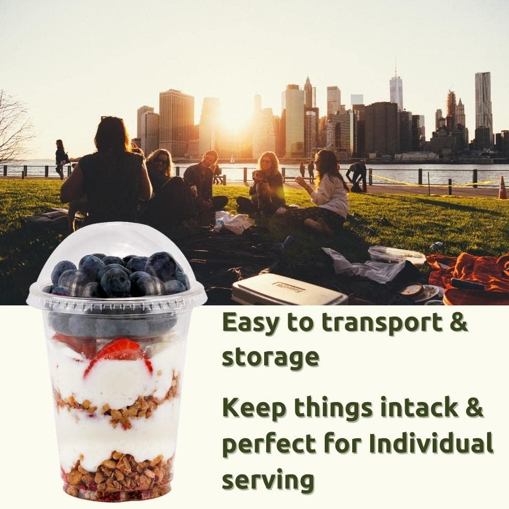 Aatriet 12 oz Clear Plastic Parfait Cups with Insert 3.25oz & Dome Lids No Hole - (20 Sets) Yogurt Fruit Parfait Cups, for Dips and Veggies, Take Away Breakfast and Snacks. No Leaking