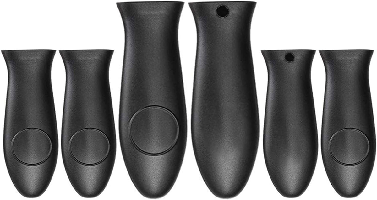 Silicone Hot Handle Holder Small Cast Iron Handle Cover Skillet Handle Cover Griddle Cover Cookware Handles Cover for Frying Pans & Griddles Sleeve Grip Handle Cover Small & Large Black 6 Pcs