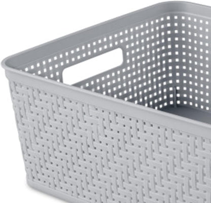 Sterilite 6-Pack Tall Basket, Woven Plastic Storage Baskets for Organization, Cement - Organizing Bin Containers with Handles for Bedroom, Bathroom, Dorm, and Closet