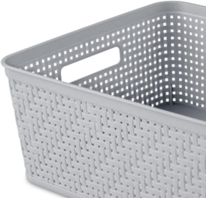 Sterilite 6-Pack Tall Basket, Woven Plastic Storage Baskets for Organization, Cement - Organizing Bin Containers with Handles for Bedroom, Bathroom, Dorm, and Closet